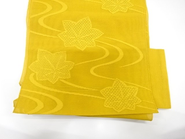  紗　流水に楓模様織り出し　名古屋帯